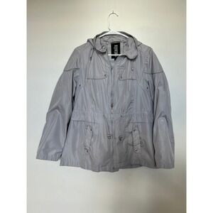 DETAILS Intl. Gray Utility Jacket Removable Hood Full Zip Cinch Waist Size M